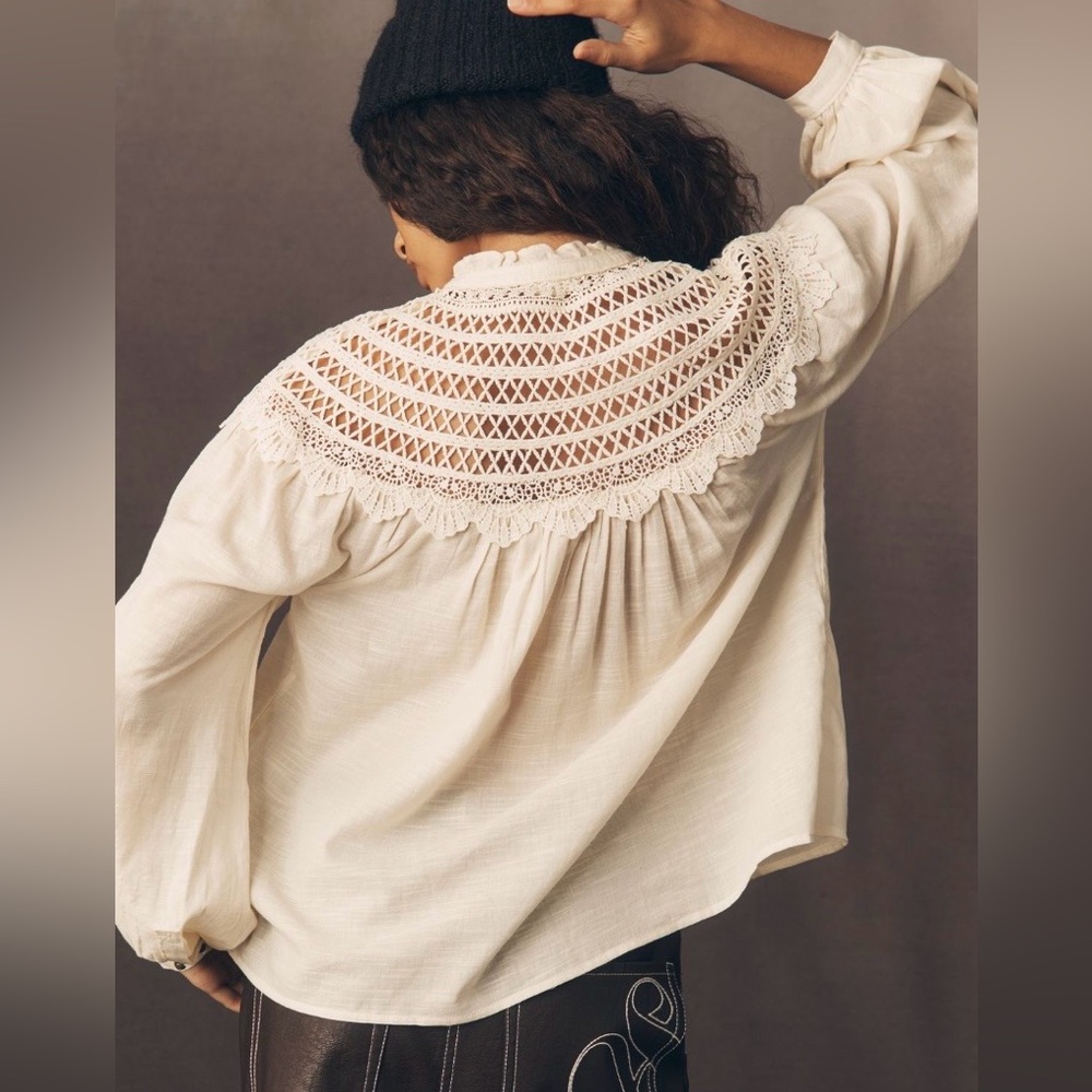 Anthropologie Pilcro Lace Yoke Peasant Blouse Medium NWT - Picture 4 of 10